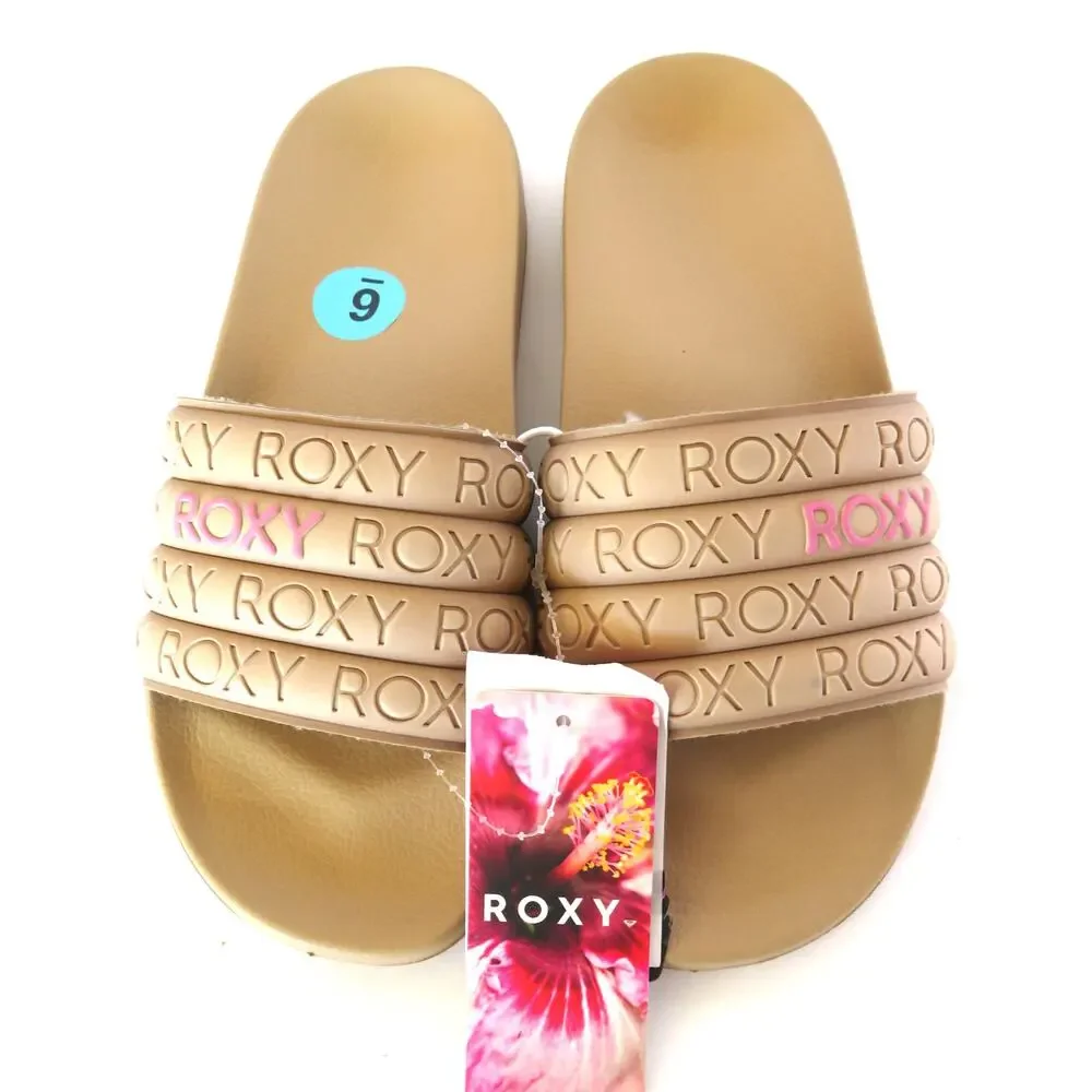 New Roxy Slippy WP Slide Sandals Women Sz 6 Beige - Picture 1 of 8